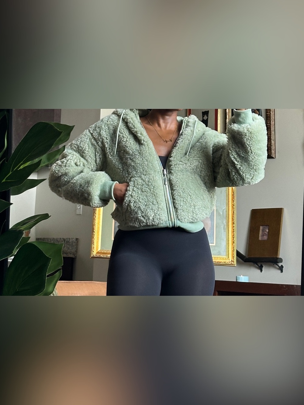 BuffBunny Exclusive cozy Reversible Sherpa Bomber Jacket Mint Green Faux Fur S